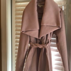 Blush colored waist length pea coat with belt